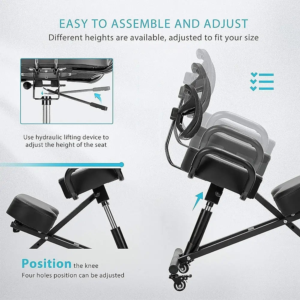 Ergonomic Kneeling Posture Chair with Backrest Adjustable Height and Casters - Furniture > Office