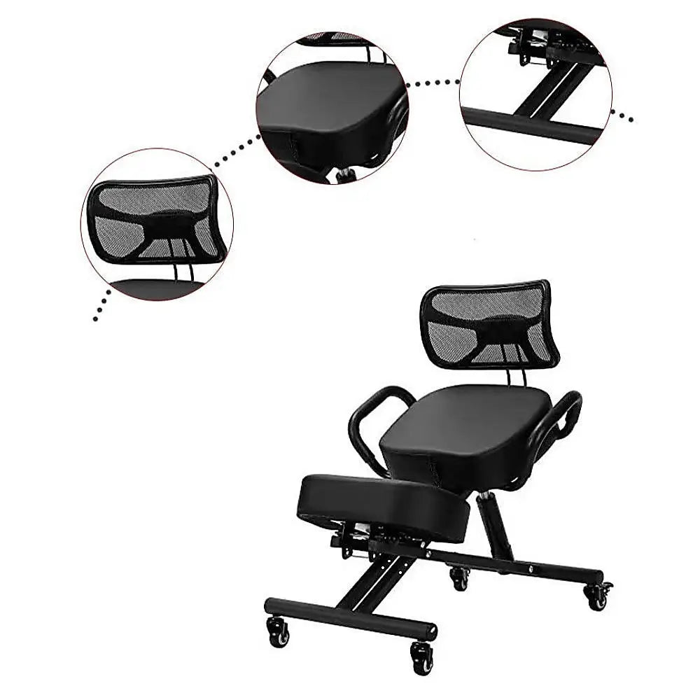 Ergonomic Kneeling Posture Chair with Backrest Adjustable Height and Casters - Furniture > Office