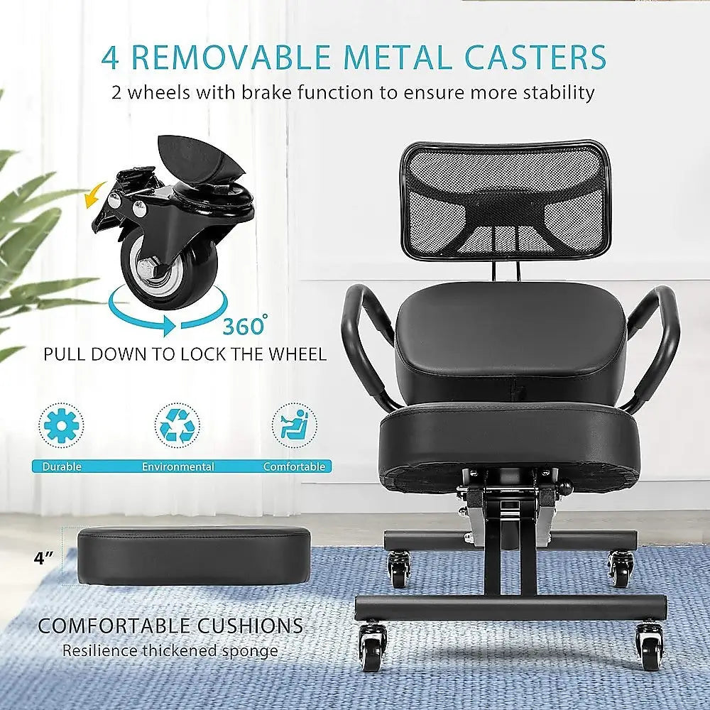 Ergonomic Kneeling Posture Chair with Backrest Adjustable Height and Casters - Furniture > Office