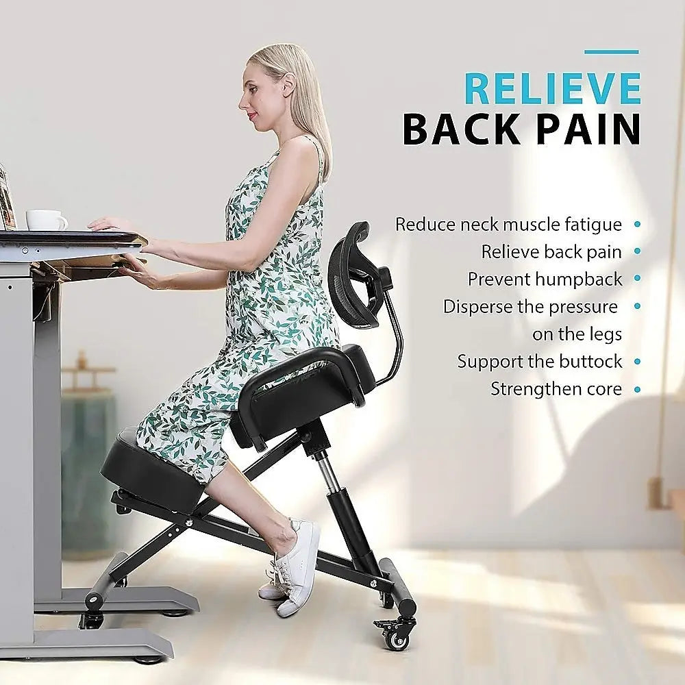 Ergonomic Kneeling Posture Chair with Backrest Adjustable Height and Casters - Furniture > Office
