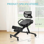 Ergonomic Kneeling Posture Chair with Backrest Adjustable Height and Casters - Furniture > Office
