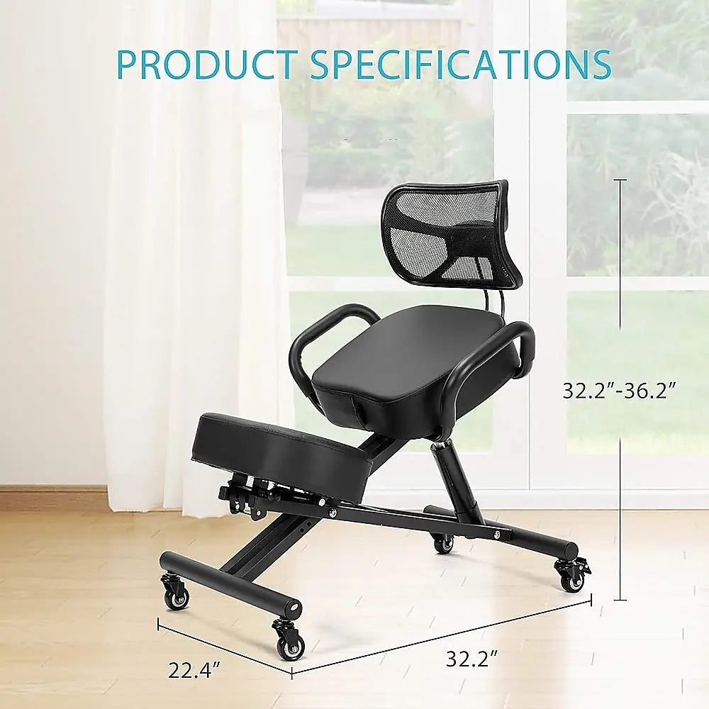Ergonomic Kneeling Posture Chair with Backrest Adjustable Height and Casters - Furniture > Office
