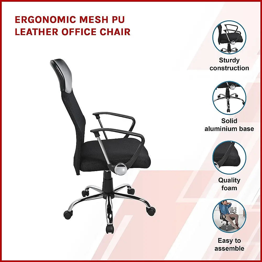Ergonomic Mesh PU Leather Office Chair - Furniture > Office