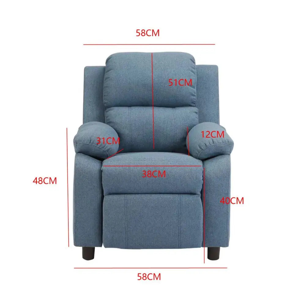 Erika Blue Kids Recliner Sofa Chair Blue Lounge Couch Armchair Childrens - Furniture > Bar Stools & Chairs > Arm Chairs