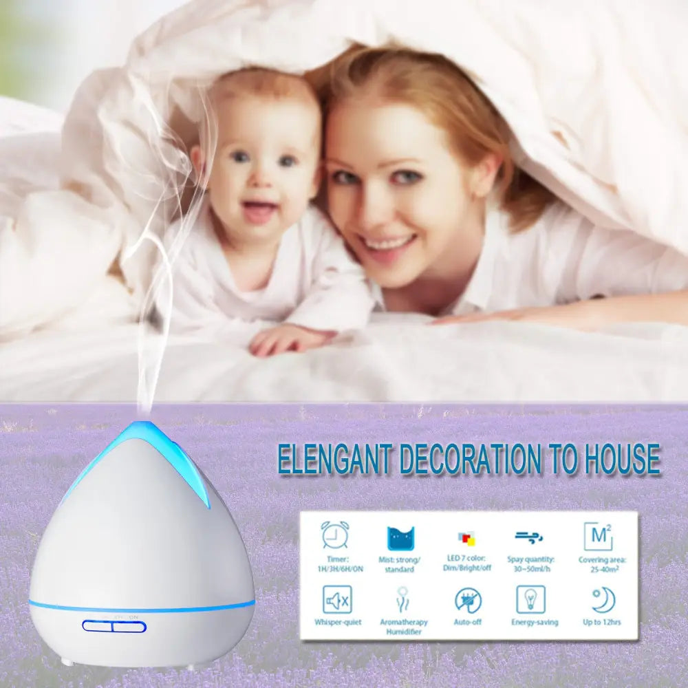 Essential Oils Ultrasonic Aromatherapy Diffuser Air Humidifier Purify 400ML - White - Appliances > Aroma Diffusers &