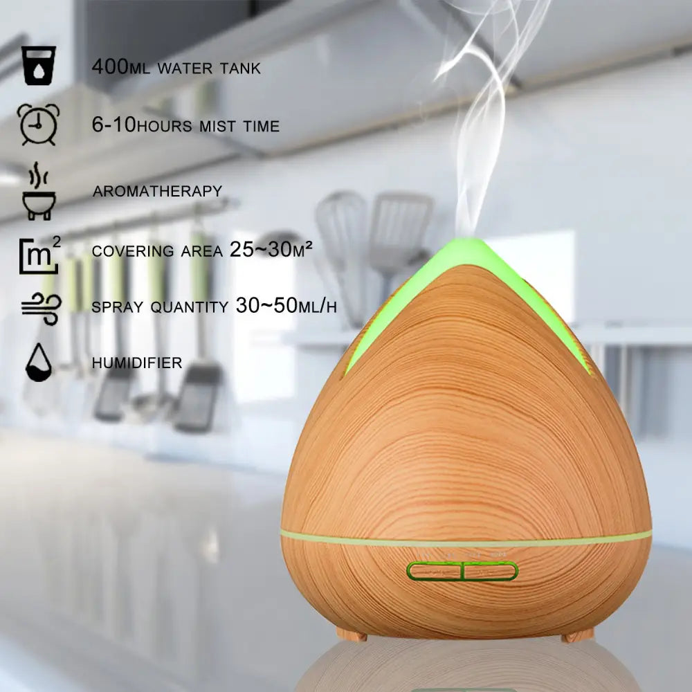 Essential Oils Ultrasonic Aromatherapy Diffuser Air Humidifier Purify 400ML - Light Wood - Appliances > Aroma Diffusers