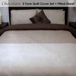 Essentially Home Living Chocolate 3 Tone Quilt Cover Set + Fitted Sheet Double - Home & Garden > Bedding
