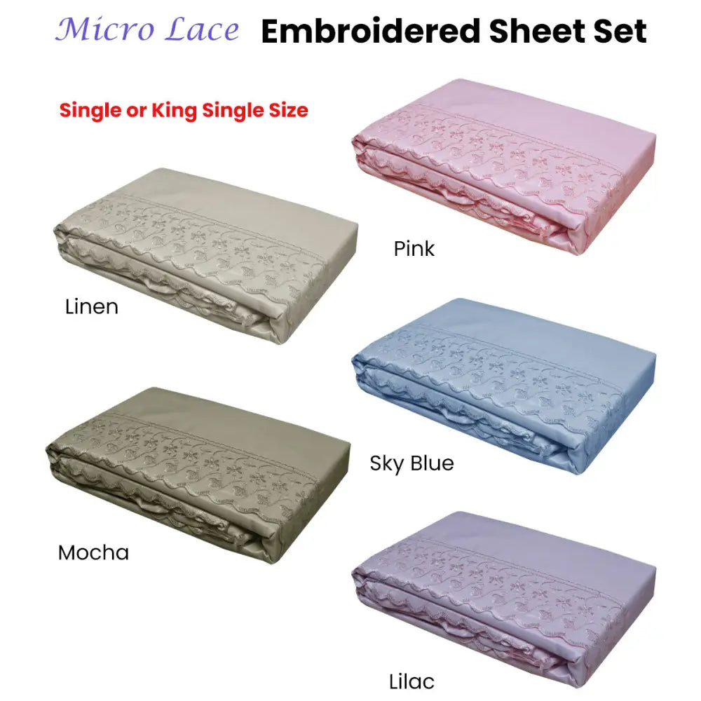 Essentially Home Living Machine Lace Embroidered Sheet Set Single Mocha - Home & Garden > Bedding