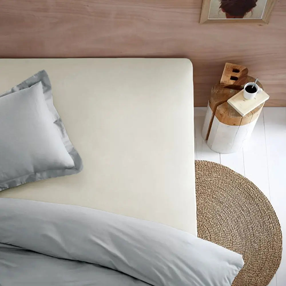 Essentially Home Living Polyester Cotton Fitted Sheet 36cm Wall Ivory Single - Home & Garden > Bedding