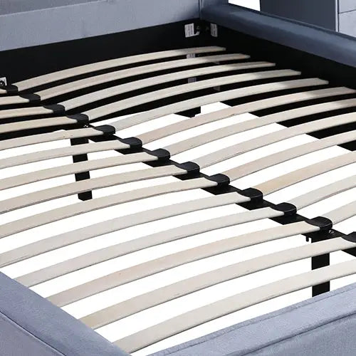 Estella Queen Bed Frame Fabric Upholstery KD Slat in Black - Furniture > Bar Stools & Chairs > Arm Chairs & Recliners