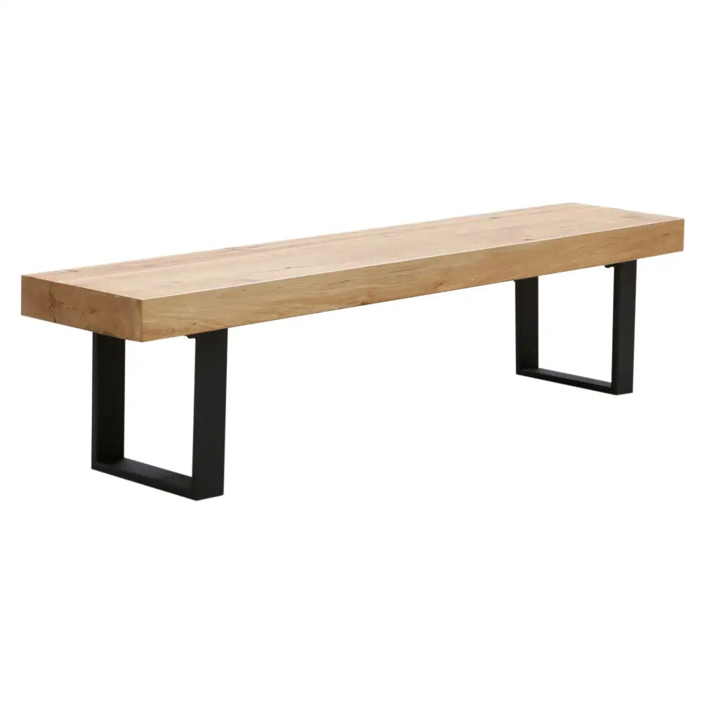Ethan 190cm Dining Table Bench Seat Veneer Solid Oak Top Metal Leg - Natural - Furniture > Dining