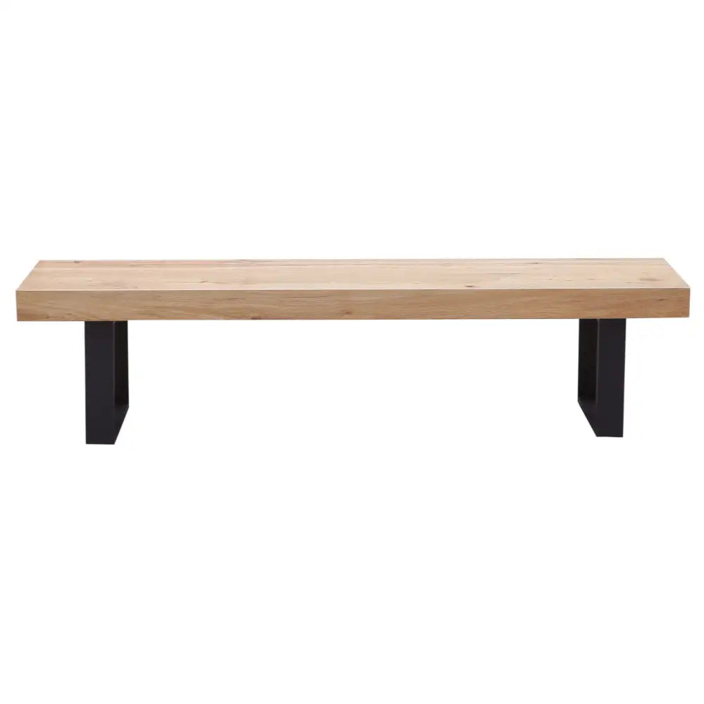 Ethan 190cm Dining Table Bench Seat Veneer Solid Oak Top Metal Leg - Natural - Furniture > Dining