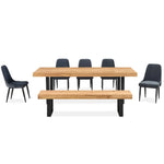 Ethan 190cm Dining Table Bench Seat Veneer Solid Oak Top Metal Leg - Natural - Furniture > Dining