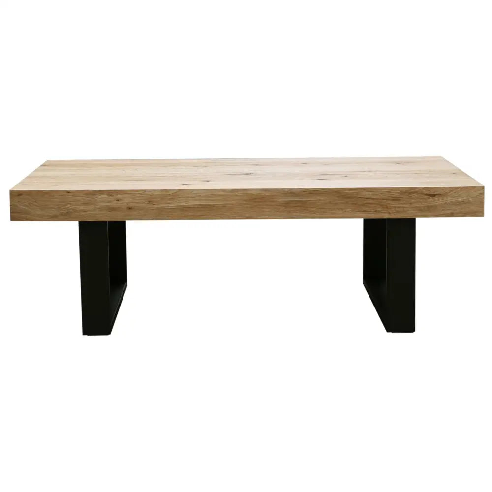 Ethan Coffee Table 130cm Veneer Solid Oak Top Metal Leg - Natural - Furniture > Living Room