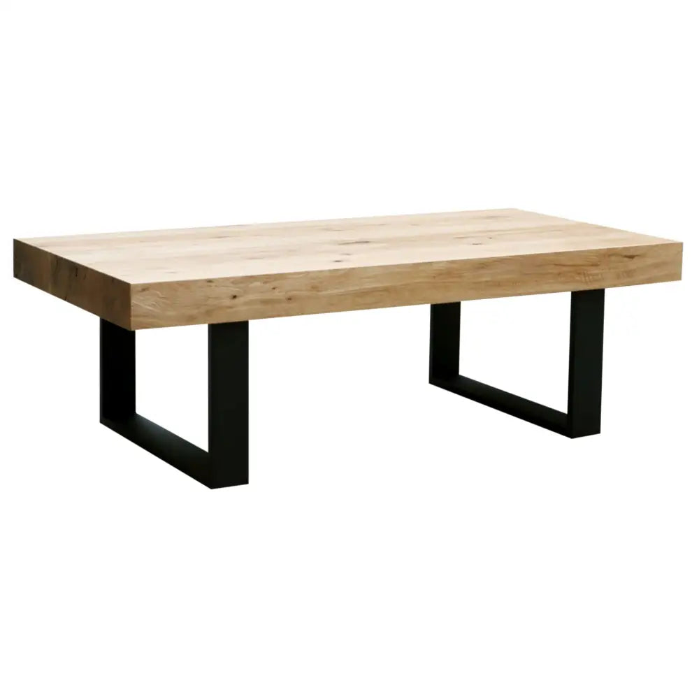 Ethan Coffee Table 130cm Veneer Solid Oak Top Metal Leg - Natural - Furniture > Living Room