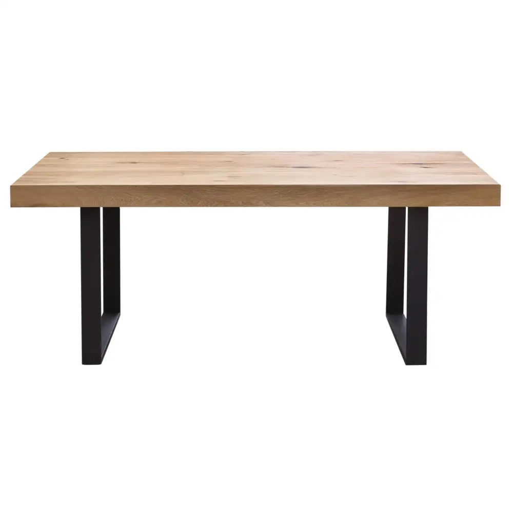 Ethan Dining Table 190cm Veneer Solid Oak Top Metal Leg - Natural - Furniture > Dining