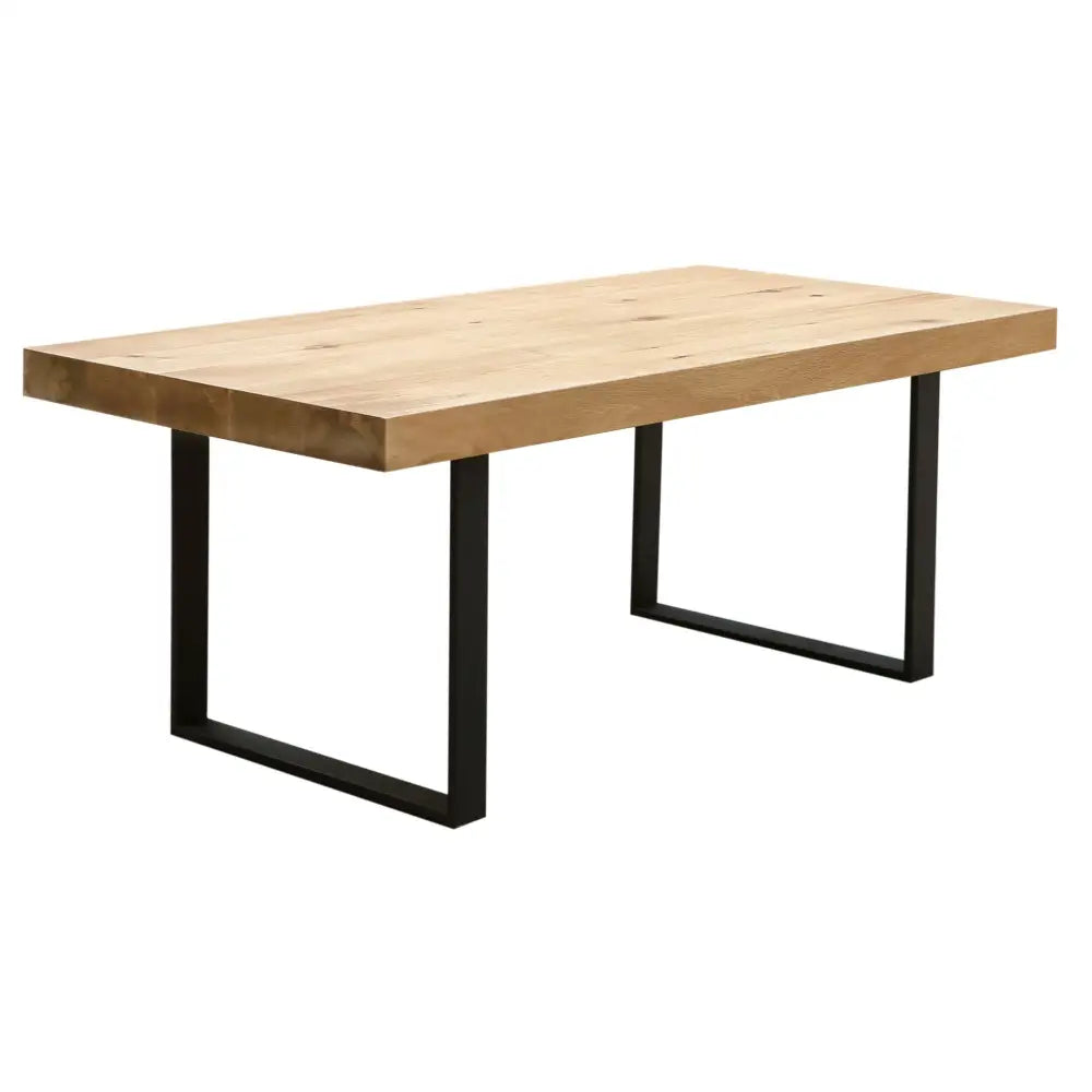 Ethan Dining Table 190cm Veneer Solid Oak Top Metal Leg - Natural - Furniture > Dining