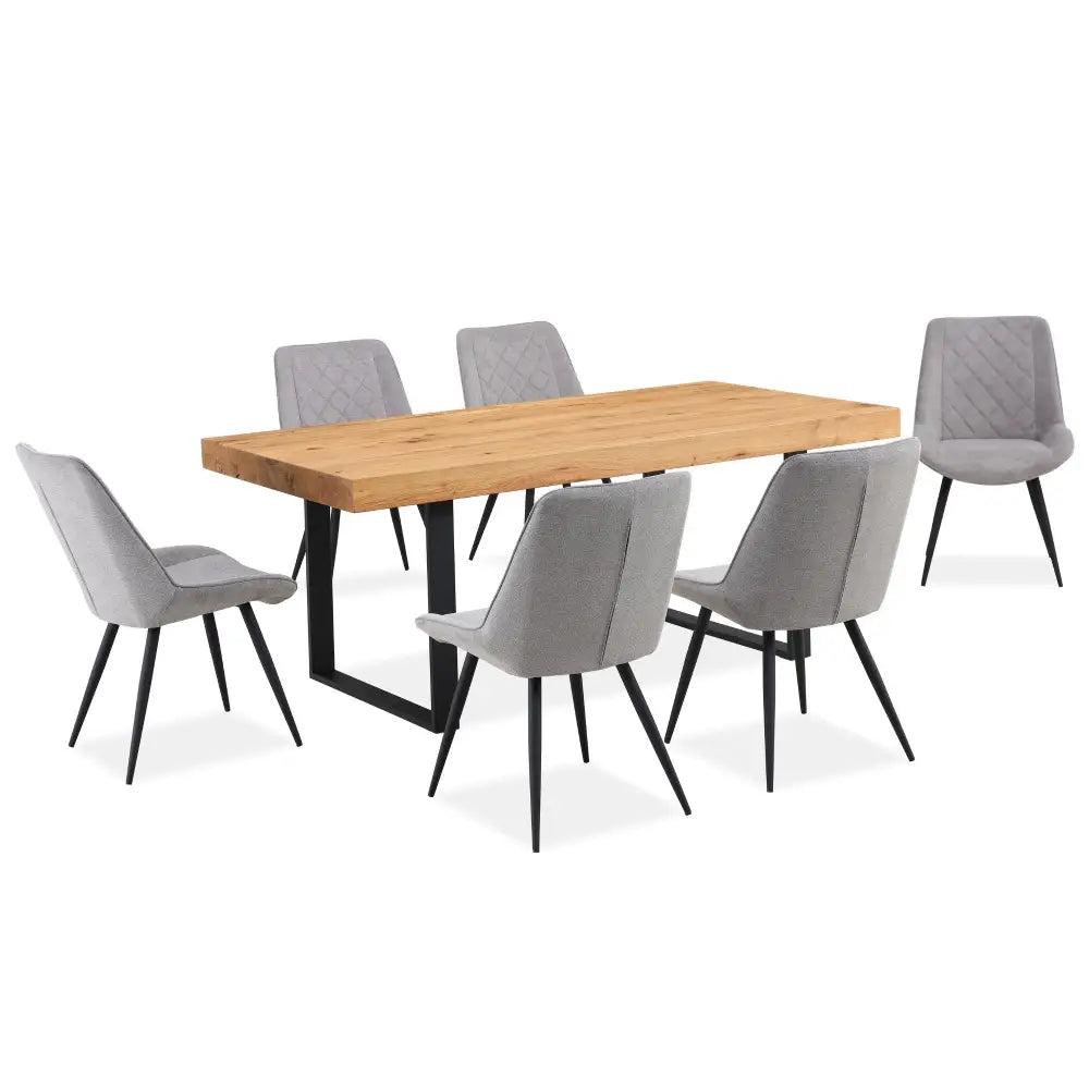 Ethan Dining Table 190cm Veneer Solid Oak Top Metal Leg - Natural - Furniture > Dining