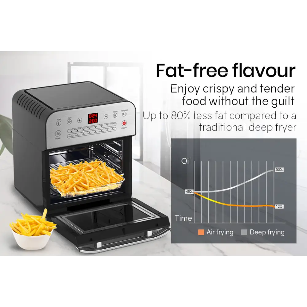 EUROCHEF 16L Digital Air Fryer Electric Airfryer Rotisserie Large Big Dry Cooker Silver - Appliances > Kitchen