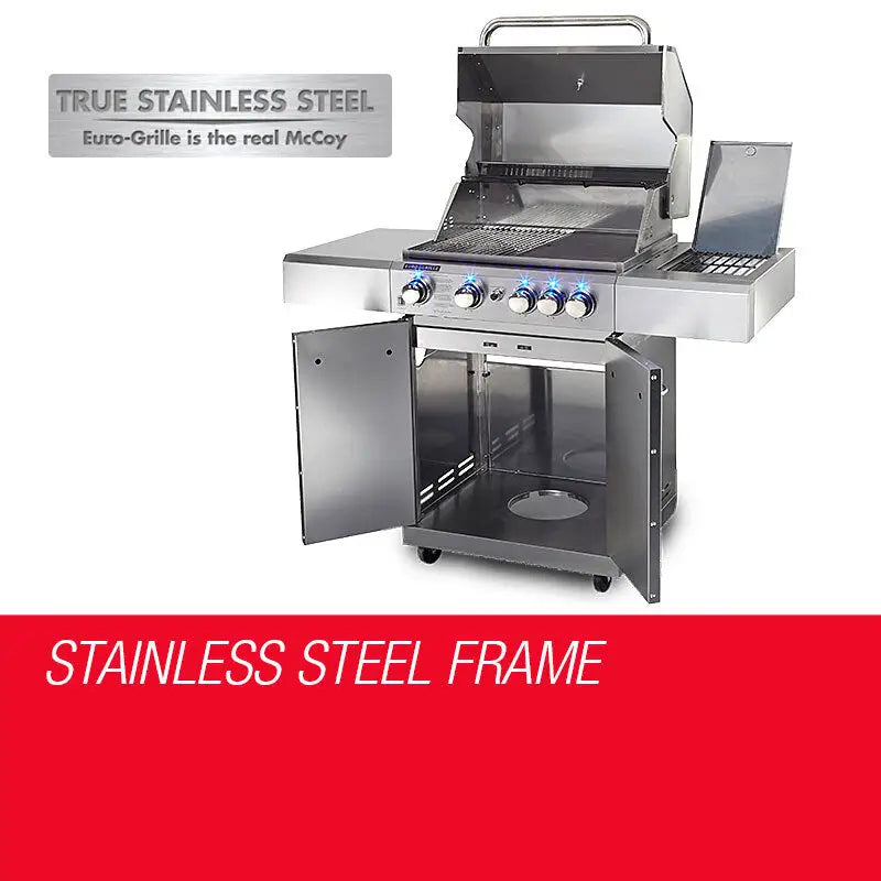 EuroGrille 5 Burner Outdoor BBQ Grill Barbeque Gas Stainless Steel Kitchen Commercial - Home & Garden > BBQ > BBQs &
