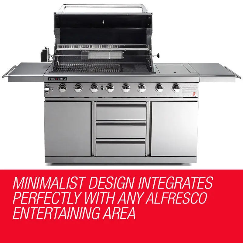 EuroGrille 8 Burner Outdoor BBQ Grill Barbeque Gas Stainless Steel Kitchen Commercial - Home & Garden > BBQ > BBQs &