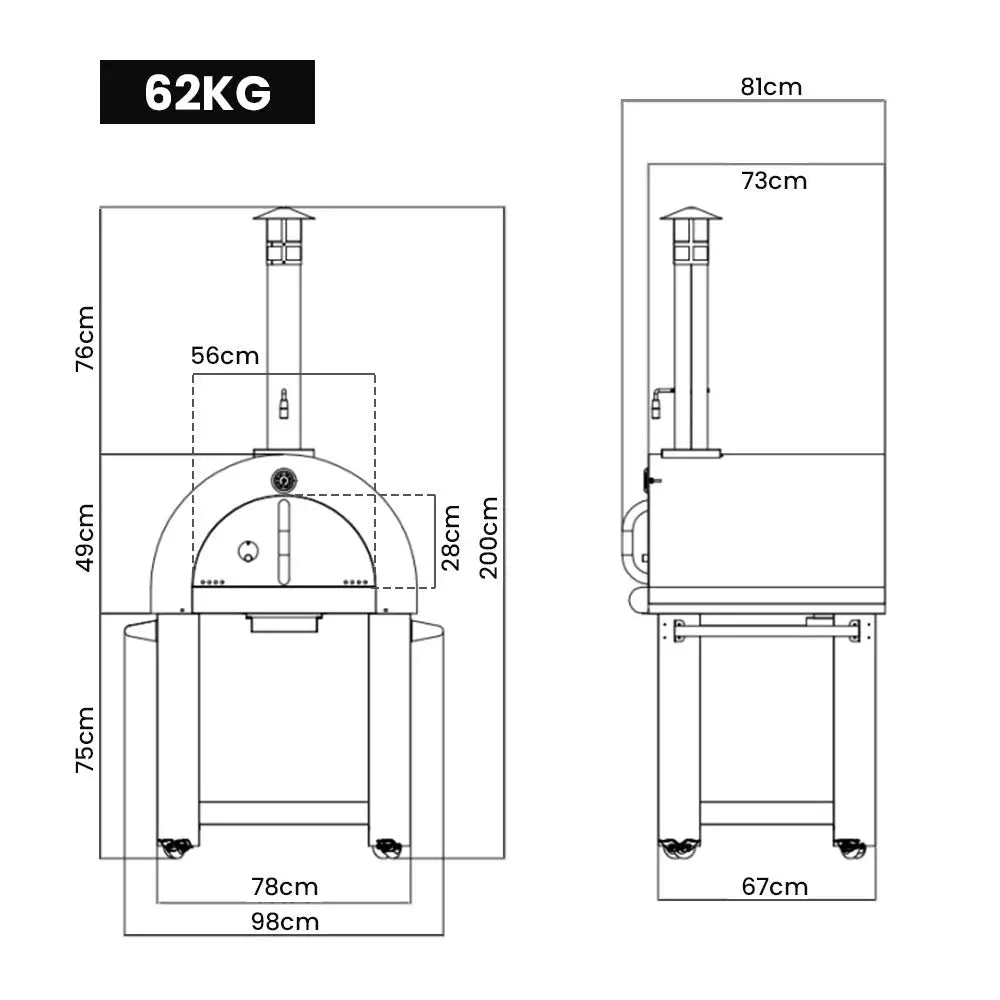 EuroGrille Outdoor Pizza Oven Stainless Steel Portable Pizza Maker Cooker Wood Charcoal Fired - Home & Garden > BBQ >