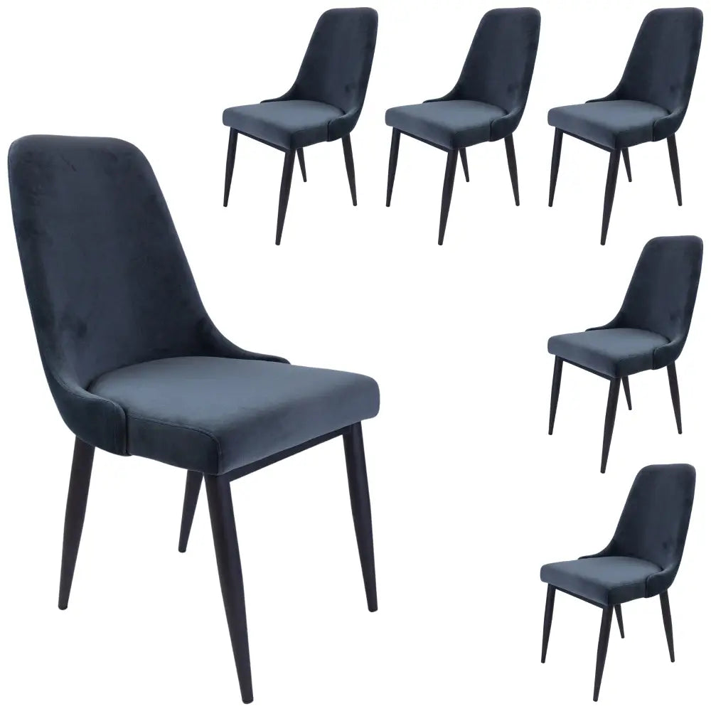 Eva Dining Chair Set of 6 Fabric Seat with Metal Frame - Charcoal - Furniture > Dining