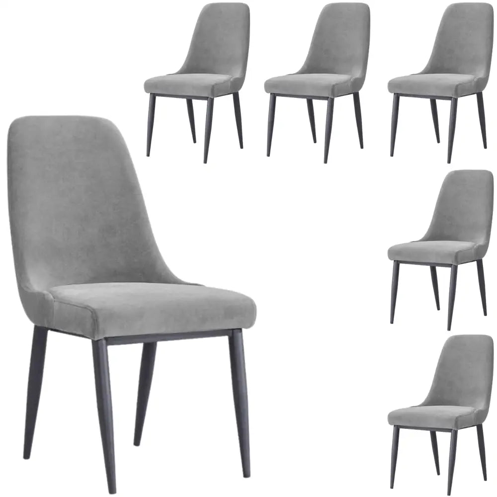 Eva Dining Chair Set of 6 Fabric Seat with Metal Frame - Grey - Furniture > Dining