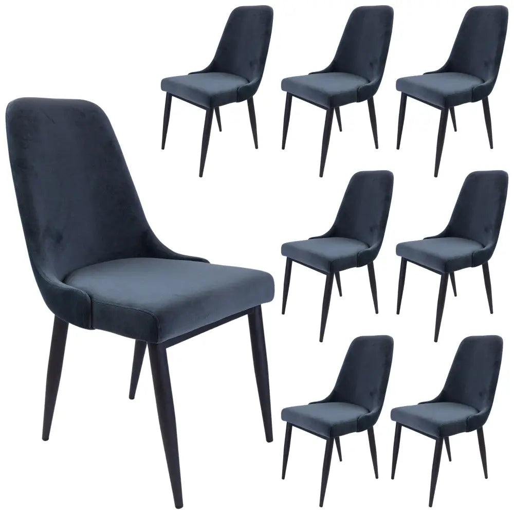 Eva Dining Chair Set of 8 Fabric Seat with Metal Frame - Charcoal - Furniture > Dining