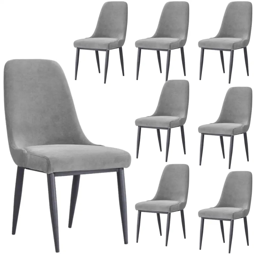 Eva Dining Chair Set of 8 Fabric Seat with Metal Frame - Grey - Furniture > Dining