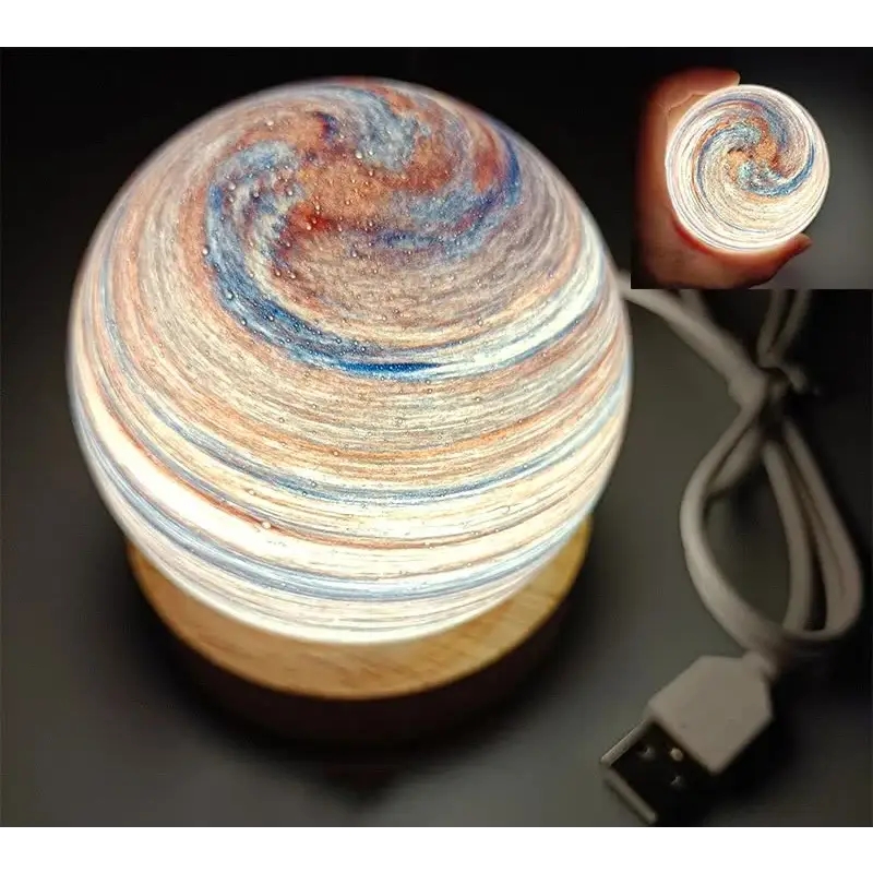 Evening Glow LED Planet Night Light with Wooden Base USB Rechargeable - Home & Garden > Lighting > Night Lights &