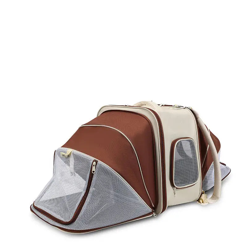 Expandable Pet Carrier Backpack for Cats & Small Dogs - Breathable Mesh Multiple Entrances(Khaki) - Pet Care > Dog