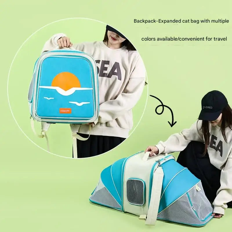 Expandable Pet Carrier Backpack for Cats & Small Dogs - Breathable Mesh Multiple Entrances(Khaki) - Pet Care > Dog
