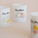 Clare Makes extra large soy candle in a reusable gloss white glass jar, boxed with a printed dust cover