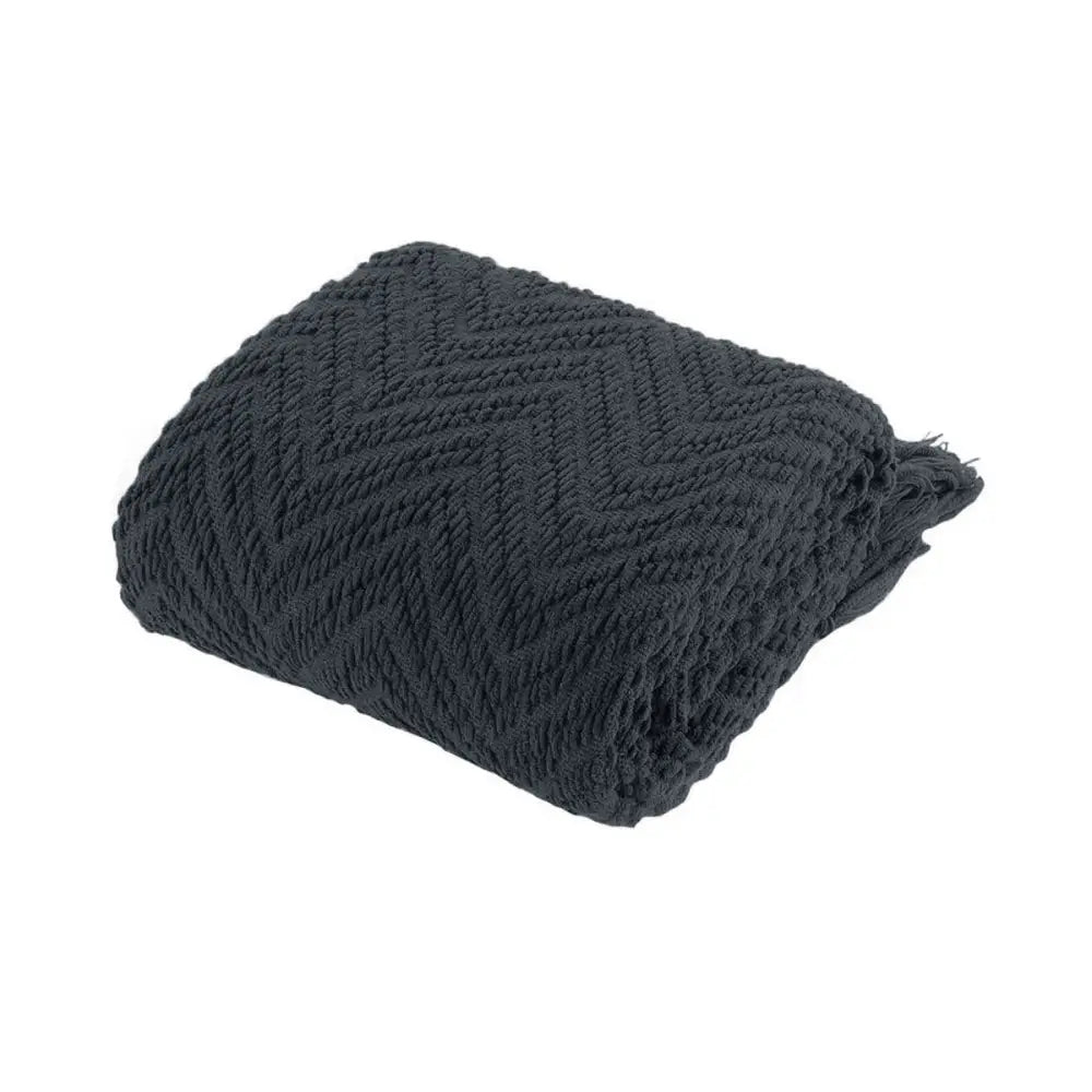 Ezra Charcoal Knitted Throw Rug - Home & Garden > Bedding