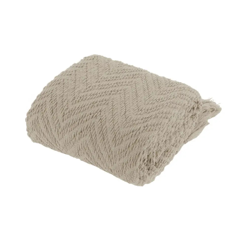 Ezra Taupe Knitted Throw Rug - Home & Garden > Bedding