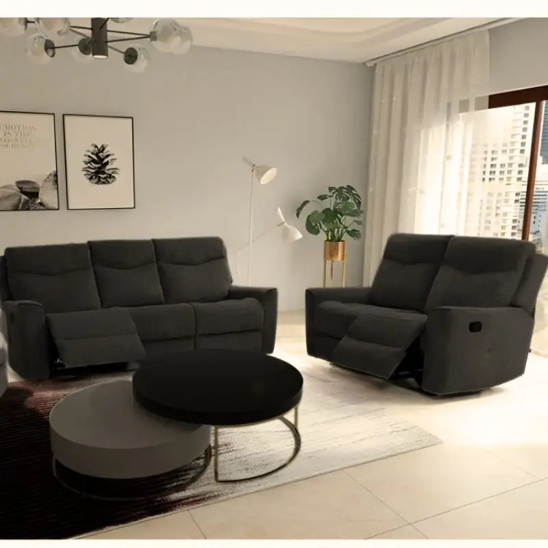 Fabric Motion Recliner Sofa Set Cosmic Dark Gray Manual 3 + 2 Seater - Furniture > Sofas > Sofas & Sofa Beds
