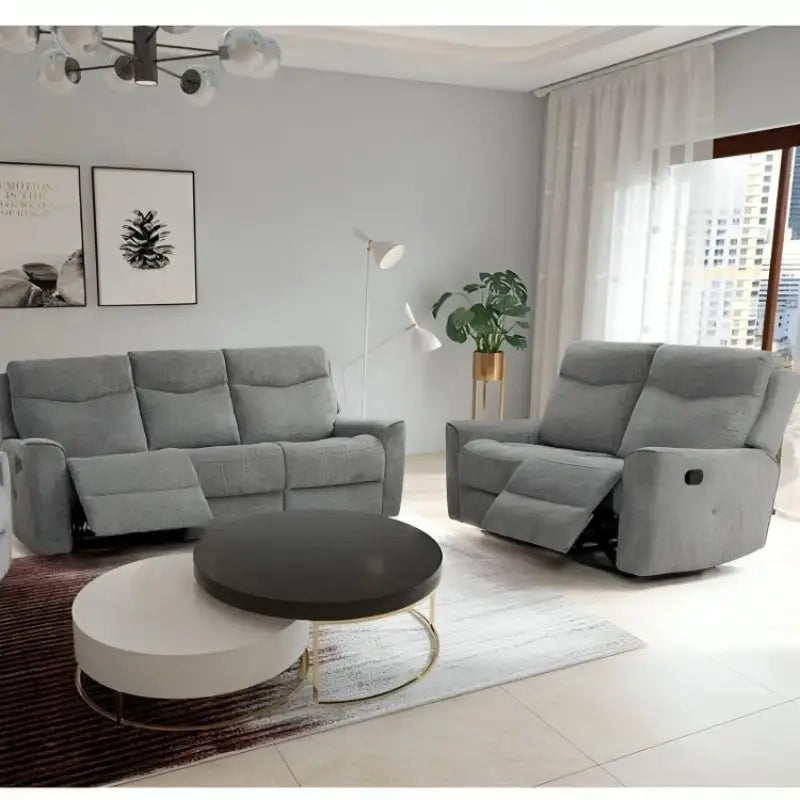 Fabric Motion Recliner Sofa Set Cosmic Light Gray Manual 3 + 2 Seater - Furniture > Sofas > Sofas & Sofa Beds