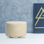 Fabric Ottoman Round Wooden Leg Foot Stool - BEIGE - Furniture > Living Room