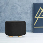 Fabric Ottoman Round Wooden Leg Foot Stool - BLACK - Furniture > Living Room