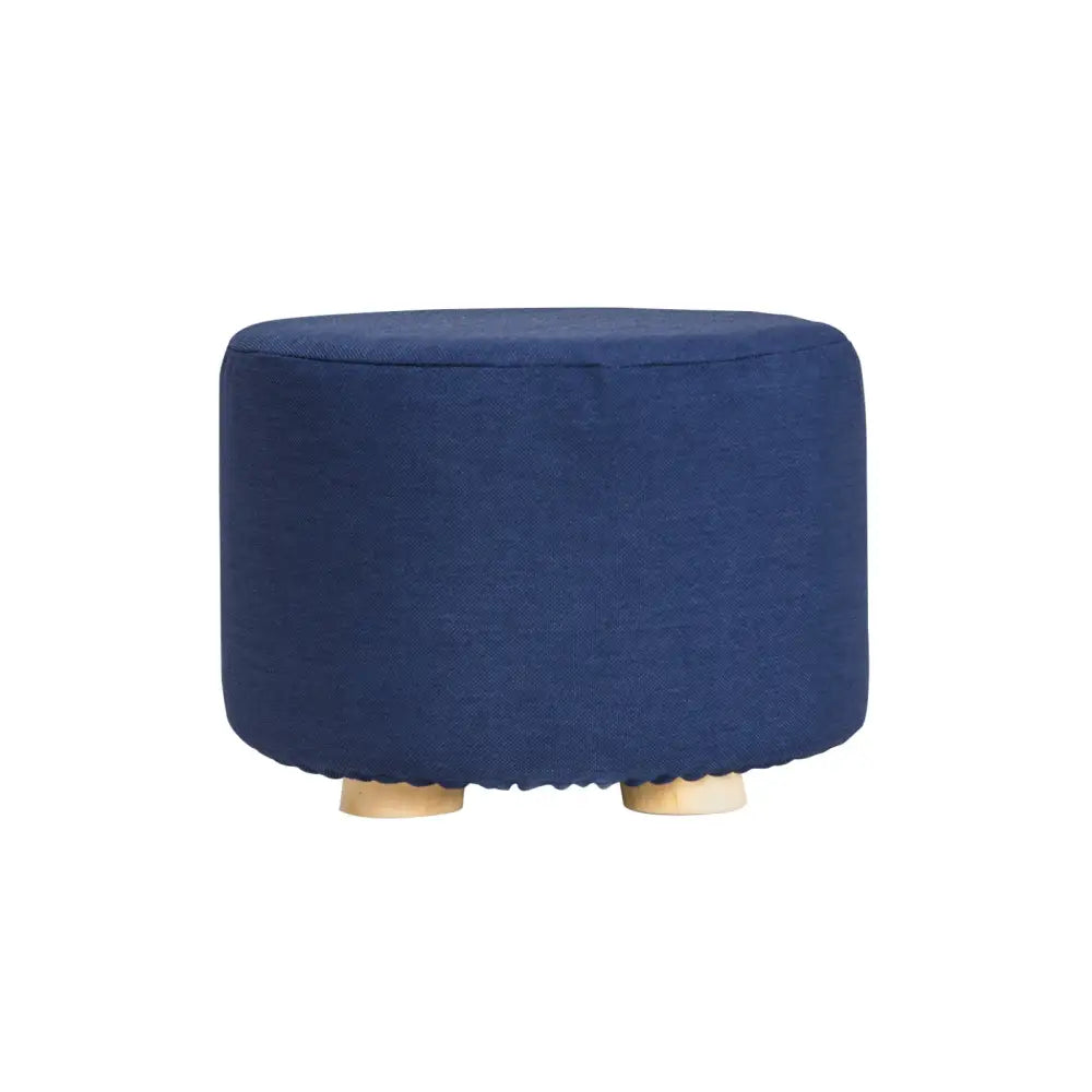 Fabric Ottoman Round Wooden Leg Foot Stool - DARK BLUE - Furniture > Living Room