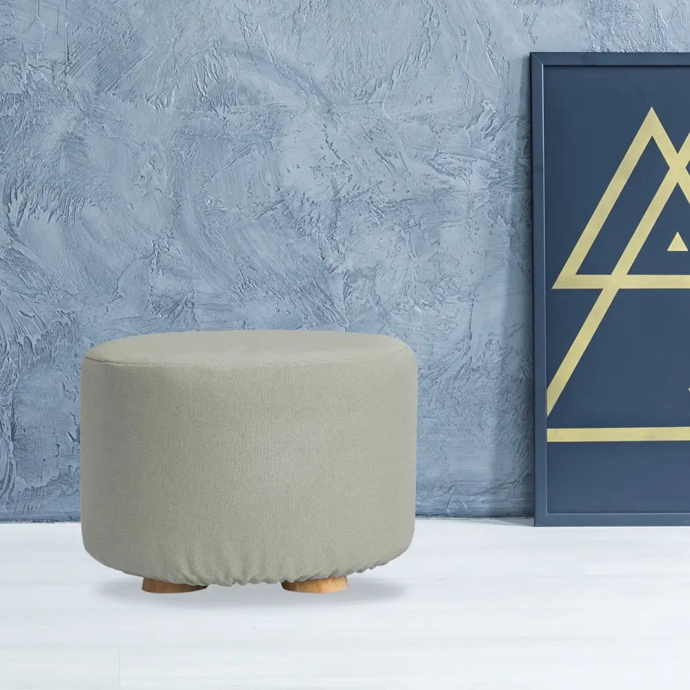Fabric Ottoman Round Wooden Leg Foot Stool - GREY - Furniture > Living Room