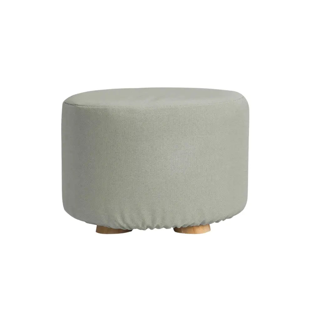 Fabric Ottoman Round Wooden Leg Foot Stool - GREY - Furniture > Living Room