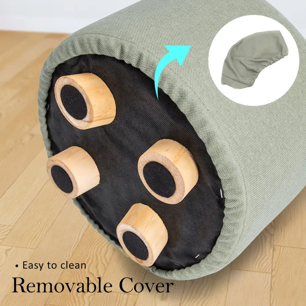 Fabric Ottoman Round Wooden Leg Foot Stool - GREY - Furniture > Living Room