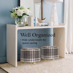 Fabric Ottoman Round Wooden Leg Foot Stool - LATTICE - Furniture > Living Room