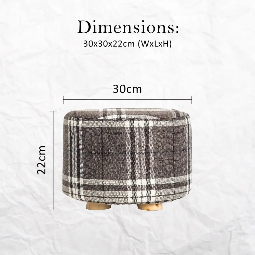 Fabric Ottoman Round Wooden Leg Foot Stool - LATTICE - Furniture > Living Room