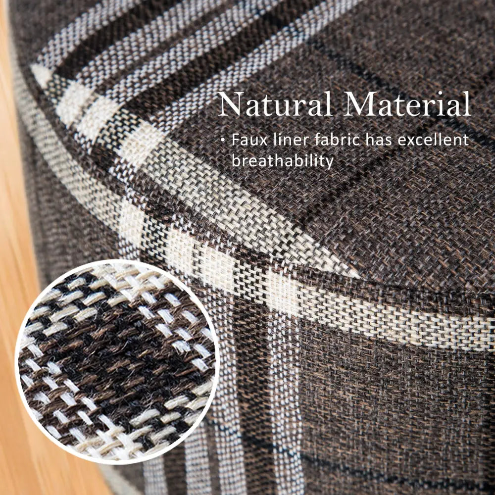 Fabric Ottoman Round Wooden Leg Foot Stool - LATTICE - Furniture > Living Room
