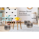 Fabric Ottoman Round Wooden Leg Foot Stool - LATTICE - Furniture > Living Room