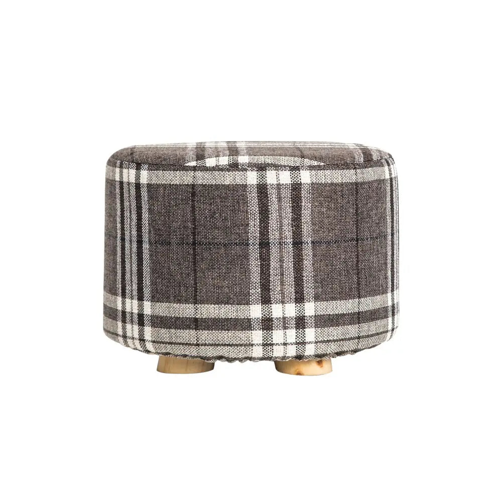 Fabric Ottoman Round Wooden Leg Foot Stool - LATTICE - Furniture > Living Room