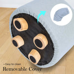Fabric Ottoman Round Wooden Leg Foot Stool - LIGHT BLUE - Furniture > Living Room